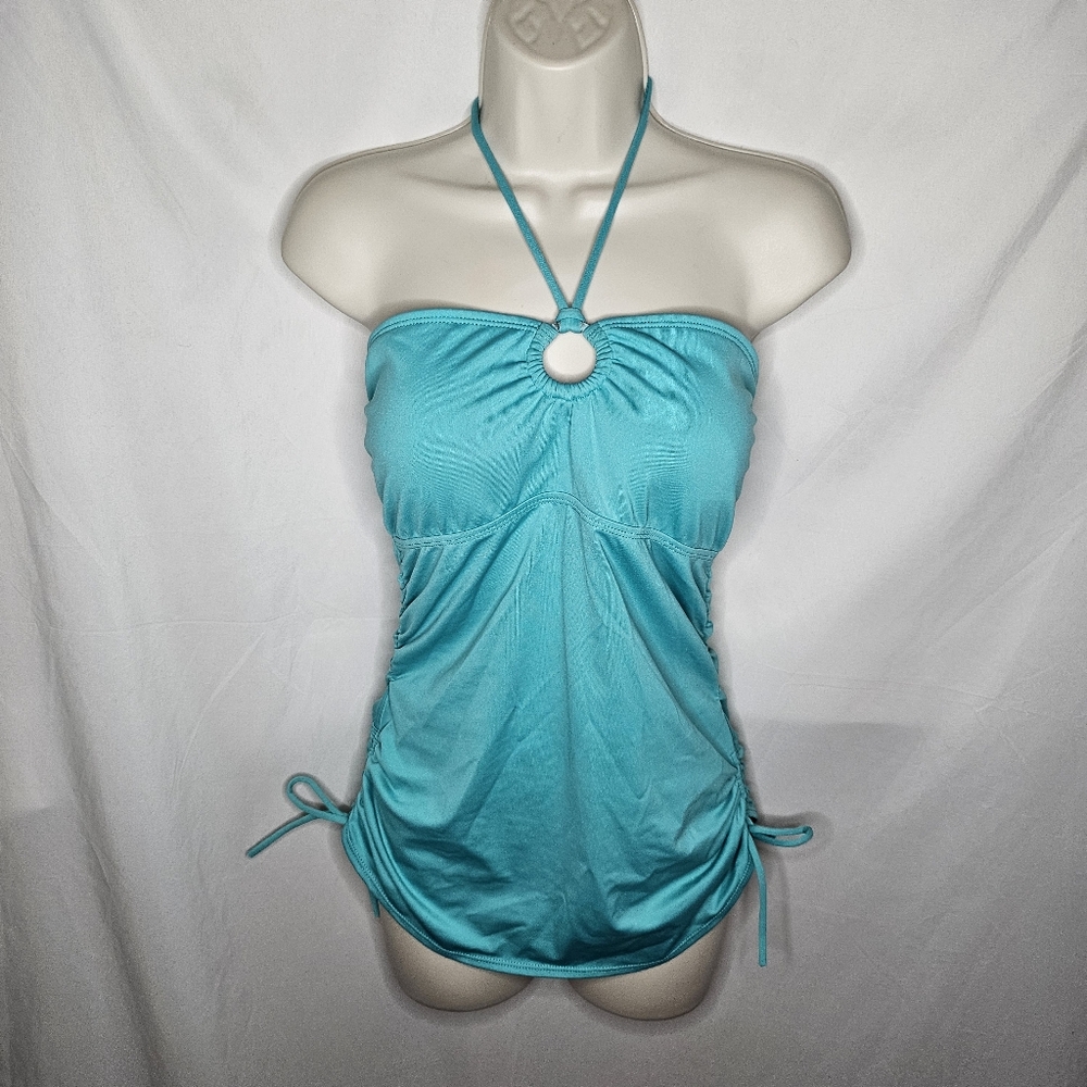 Womens Beach Rays Aqua Turquoise 2 Piece Halter Tankini Swim Swimwear Set Size M